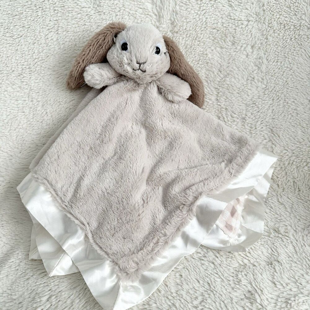 Hallmark Bunny Rabbit Lovey Security Blanket Satin Baby Plush Brown Plaid